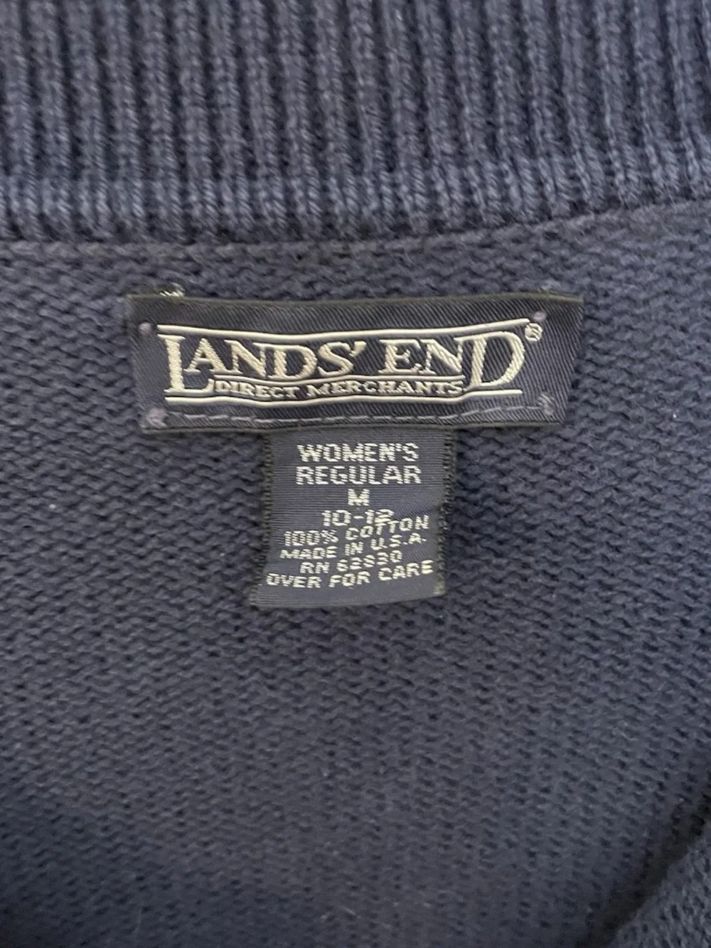 Lands' End  End Navy Cardigan Sweater Medium 100% Cotton Collar Oversized - Picture 3 of 10